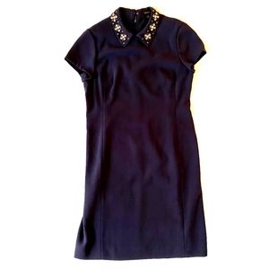 Ann Taylor navy blue rhinestone embellished collar dress 6 $130